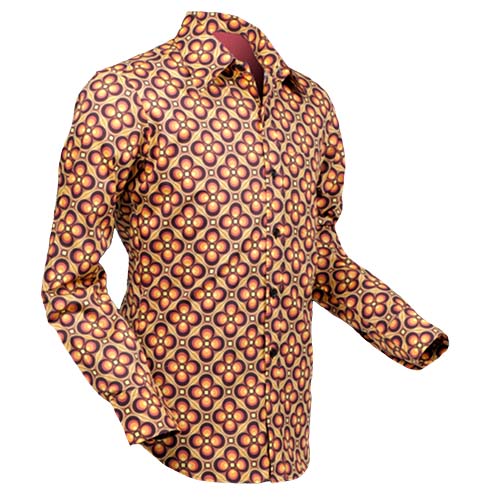 Retro overhemd van Chenaski met seventies-dessin in warme kleuren