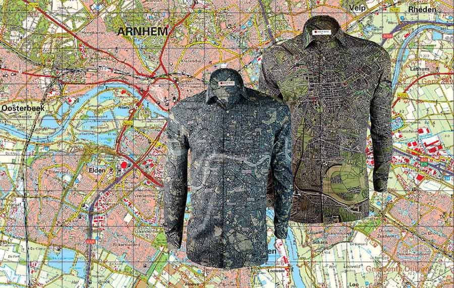 Heren overhemden met plattegronden van de prachtige stedentrips Londen, Berlijn en Parijs