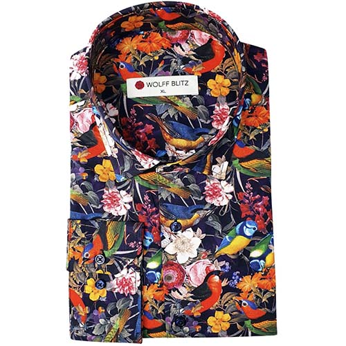 straf operatie omverwerping Bloemen blouse heren met vogels van Wolff Blitz is een blouse