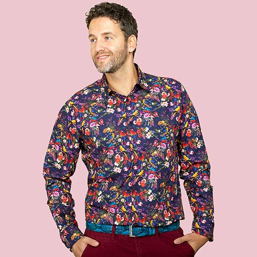 Incubus Klas gat Kleurrijk overhemd heren Floral Parrots heeft prachtige print met bloemen