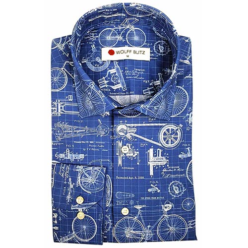 heren overhemd blauw print fietsen