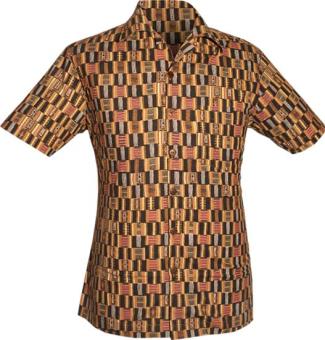 Uniek retro overhemd met korte mouw van Chenaski met geometrische jaren zeventig print in donker crème en zwart, voorzien van