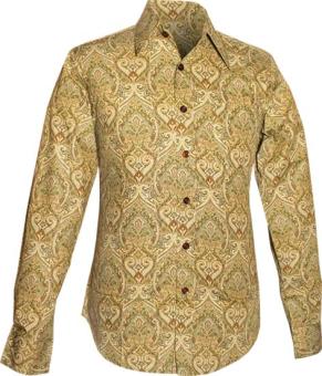 Retro overhemd Chenaski met olijfgroene barok paisleyprint