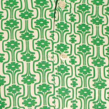 Chenaski herenoverhemd in crème met groene art deco bloemen