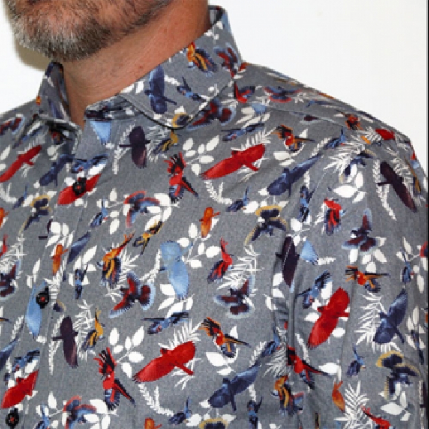 grijs-overhemd met vogel print