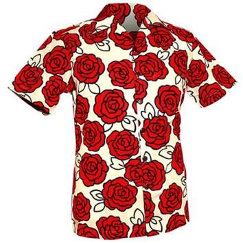 overhemd korte mouw met rode rozen