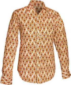 Retro overhemd Chenaski met blossom print in geel en bruin