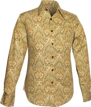 Retro overhemd Chenaski met olijfgroene barok paisleyprint