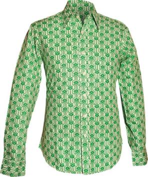 Retro overhemd met groene bloemen in vaasprint van Chenaski